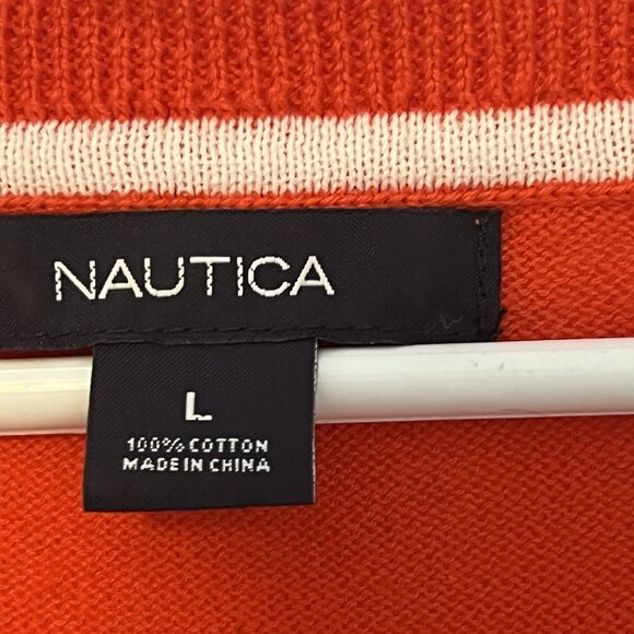 Nautica Women’s Sweater 100% Cotton Striped Size Large Red Coastal Sea Boat - Picture 3 of 8